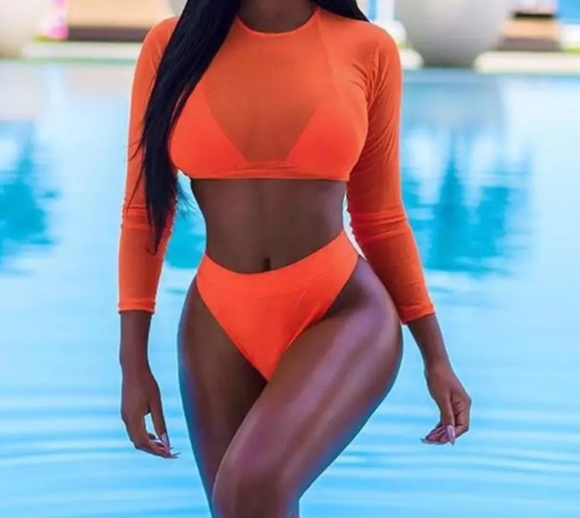 ORANGE  BRAZILIAN BIKINI WITH MES COVERUP - Picture 2 of 6